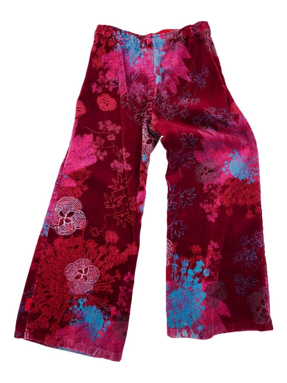 KENZO Girls Bell Bottoms Wide Leg Pants High Rise Velvet Abstract Size 6
